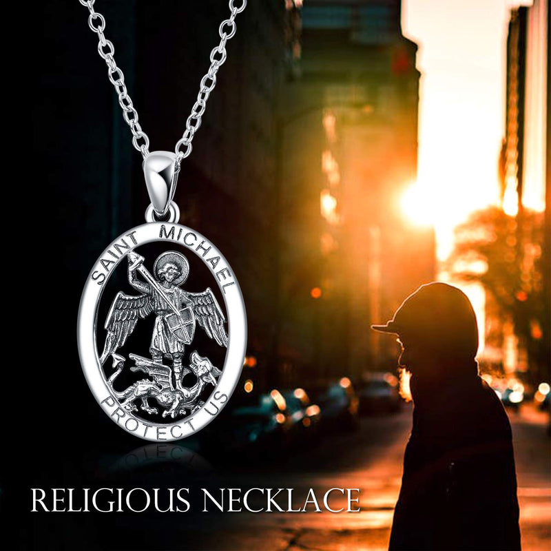[Australia] - YFN St Christopher Medal Necklace,Sterling Silver Medallion Travel Pendant Necklace St. Michael 