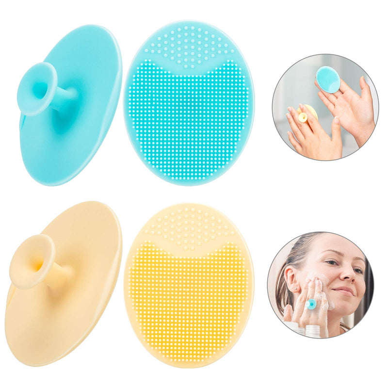 [Australia] - 4 Pack Face Scrubber,JEXCULL Soft Silicone Facial Cleansing Brush Face Exfoliator Blackhead Acne Pore Pad Cradle Cap Face Wash Brush for Deep Cleaning Skin Care,Blue2 + yellow2 Blue+Yellow 