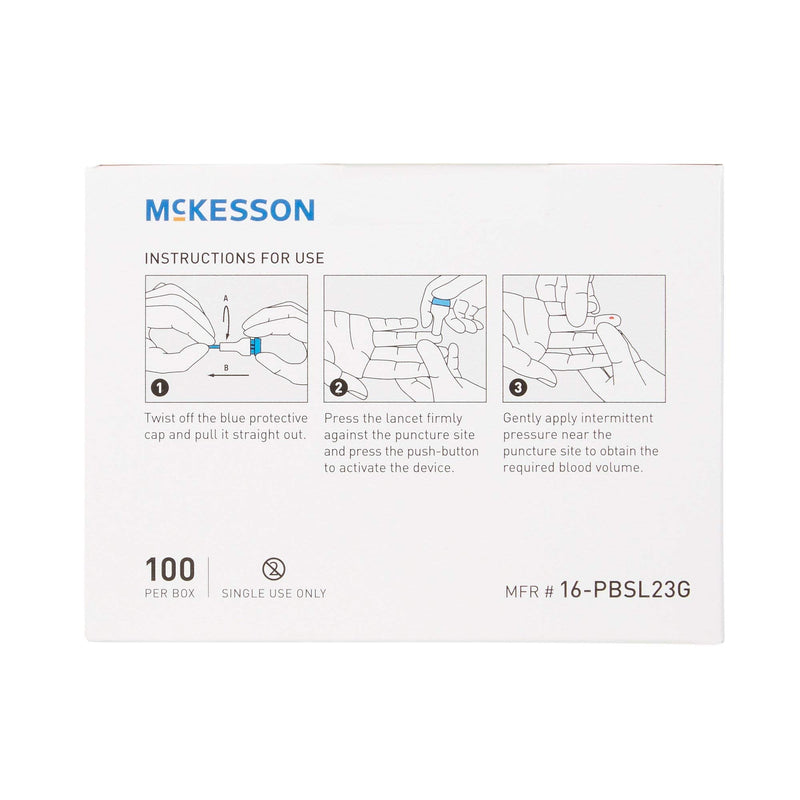 [Australia] - McKesson Safety Lancets, Sterile, Push-Button, 23 Gauge Needle, 1.8 mm, 100 Count, 1 Pack (100 ct) 