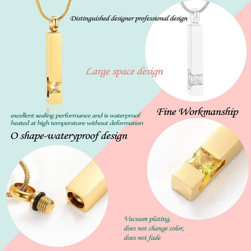 [Australia] - zeqingjw Gold Cremation Jewelry for Ashes Necklace Stainless Steel Crystal Bar Charm Urn Pendants Ashes Cube Memorial Keepsake Jewelry Yellow 