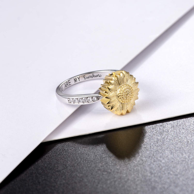 [Australia] - You are My Sunshine Urn Ring 925 Sterling Silver Keepsake Memorial Cremation Sunflower Ashe Ring for Women 8 