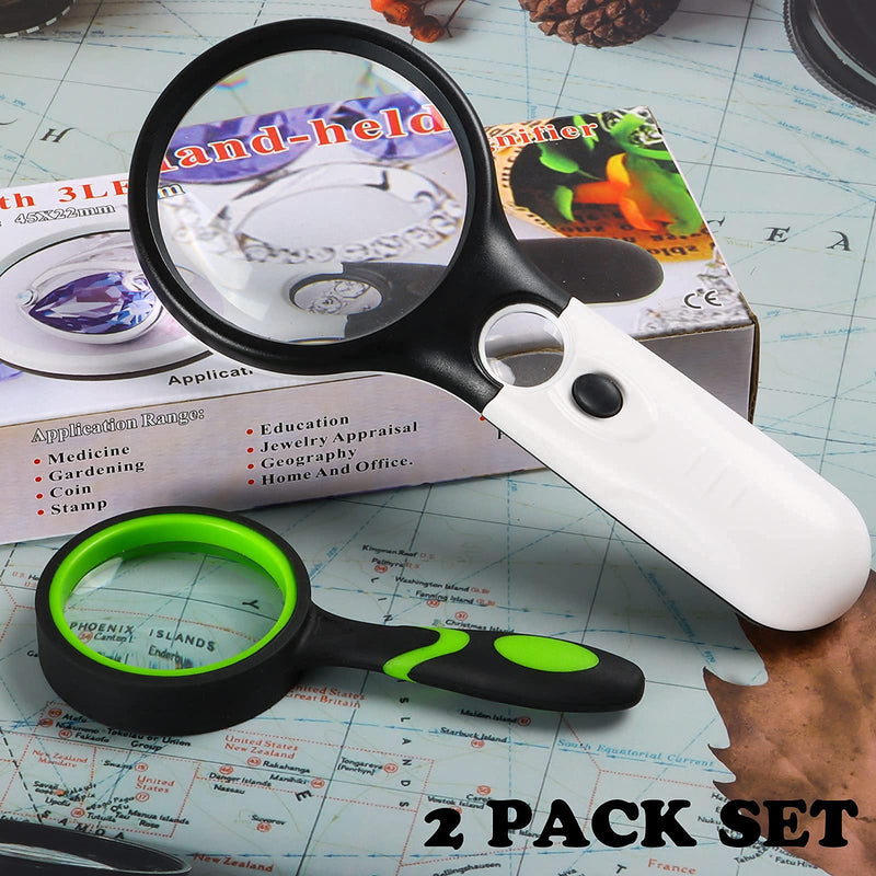 [Australia] - (2 Pcs) GOTDYA Magnifying Glass with Light,3X 45X Illuminated LED Magnifier,Handheld Lighted Magnifying Glasses for Seniors and Low Vision Easier to Reading Fine Prints, Map and Jewelry 2.95"len(3X) 