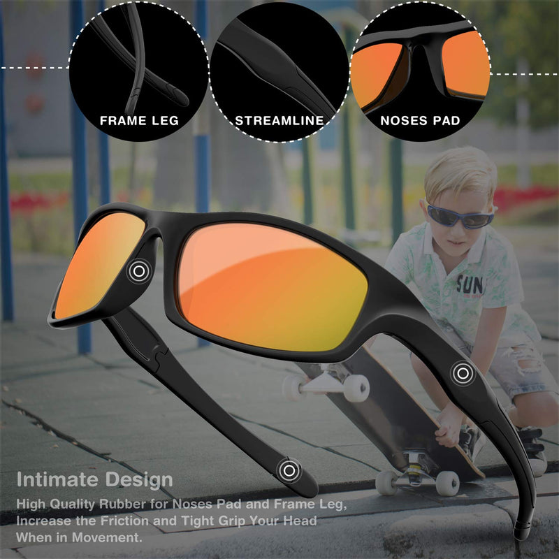 [Australia] - RIVBOS Rubber Kids Polarized Sunglasses With Strap Glasses Shades for Boys Girls Baby and Children Age 3-10 RBK003 Black Coating Lens 