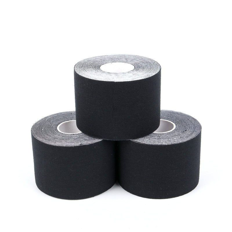 [Australia] - Superbe Kinesiology Tape (3 Rolls Pack), Elastic Sports Tape for Athletic Sports, Pain Relief, Recovery and Physio Therapy, 2 Inch x 16.4 feet (Black) Black 3 Count (Pack of 1) 