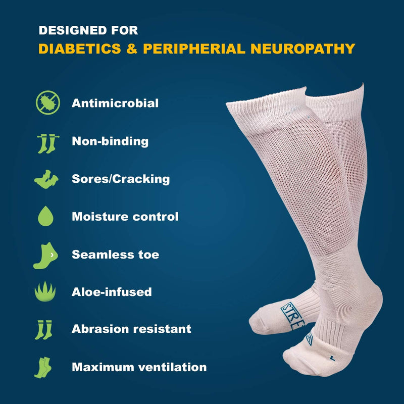 [Australia] - Nerve Spa Tall Diabetic Socks for Men - Extra Wide Performance Grade Breathable Thin Loose Fitting Socks for Diabetics, Knee High (Large 2 Pairs)… Large 