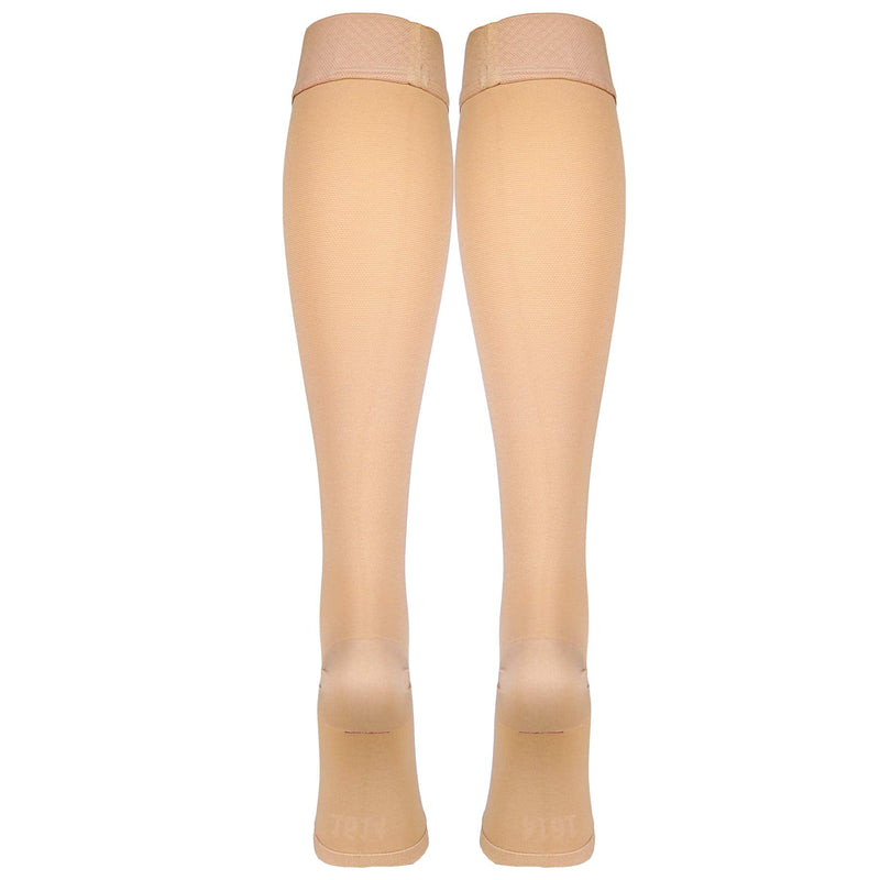 [Australia] - Truform 30-40 mmHg Compression Stockings for Men and Women, Knee High Length, Dot-Top, Open Toe, Beige, Medium 