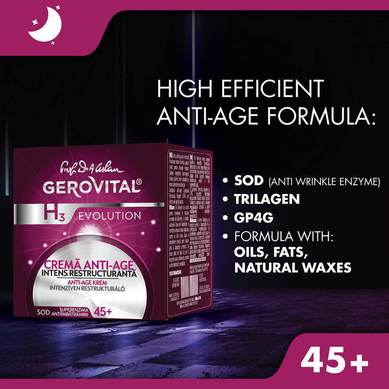 [Australia] - Gerovital H3 Evolution, Intense restructuring anti-wrinkle night face cream for woman, regenerates and improves the elasticity and firmness of the skin, for dry, mature skin, 50 ml 