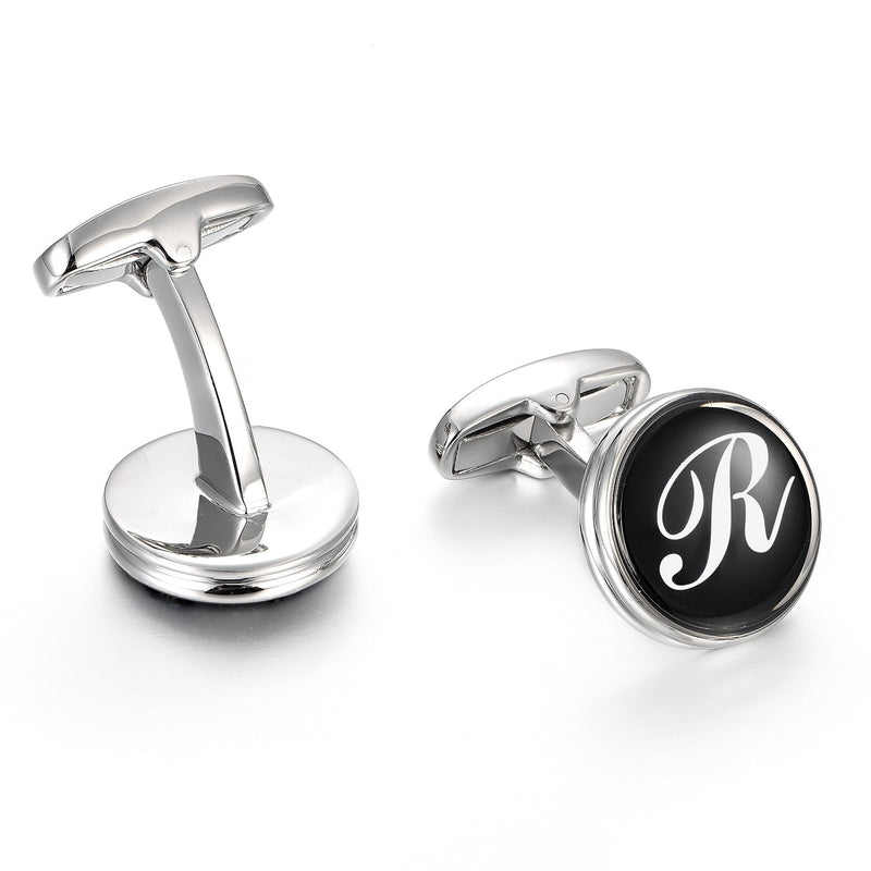 [Australia] - MERIT OCEAN Mens Letter Initial Cufflinks Alphabet Rhodium Plated Cuff Links Wedding Business A-Z R 