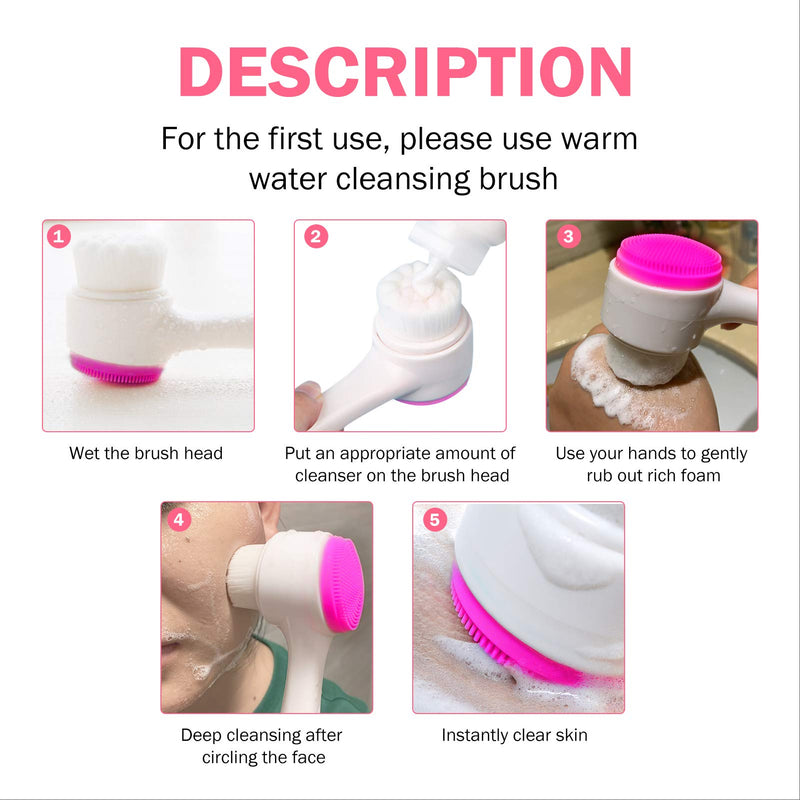 [Australia] - Face Brush - Manual Facial Cleansing Brush And Pore Cleansing Manual Dual Face Brush For Sensitive, Delicate, Dry Skin (Rose red) Rose red 