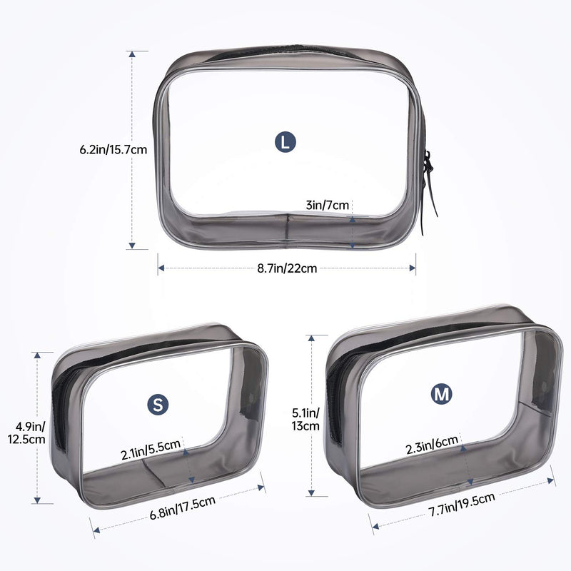 [Australia] - Gospire 3pcs TSA Approved Toiletry Bags, Clear PVC travel Makeup Bags with Zipper, Portable Waterproof Cosmetic Bags for Vacation Travel Bathroom and Organizing 