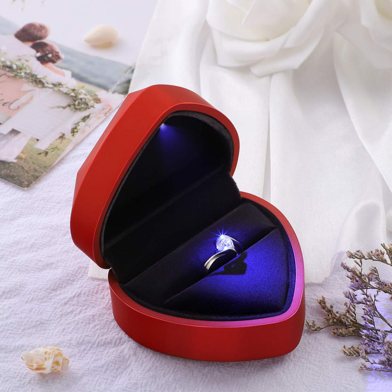 [Australia] - VOSAREA LED Ring Box, Proposal Engagement Ring Box, Heart Shape Earrings Jewelry Ring Box Case for Anniversay Valentines Day Wedding (Red) Red 