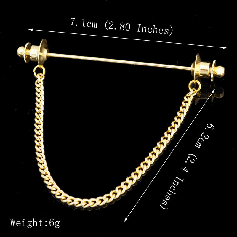 [Australia] - Fenni Men's Collar Pin Shirt Tie Stick Pin Brooch with Chain Rose Gold Silver Tone Collar Bar 