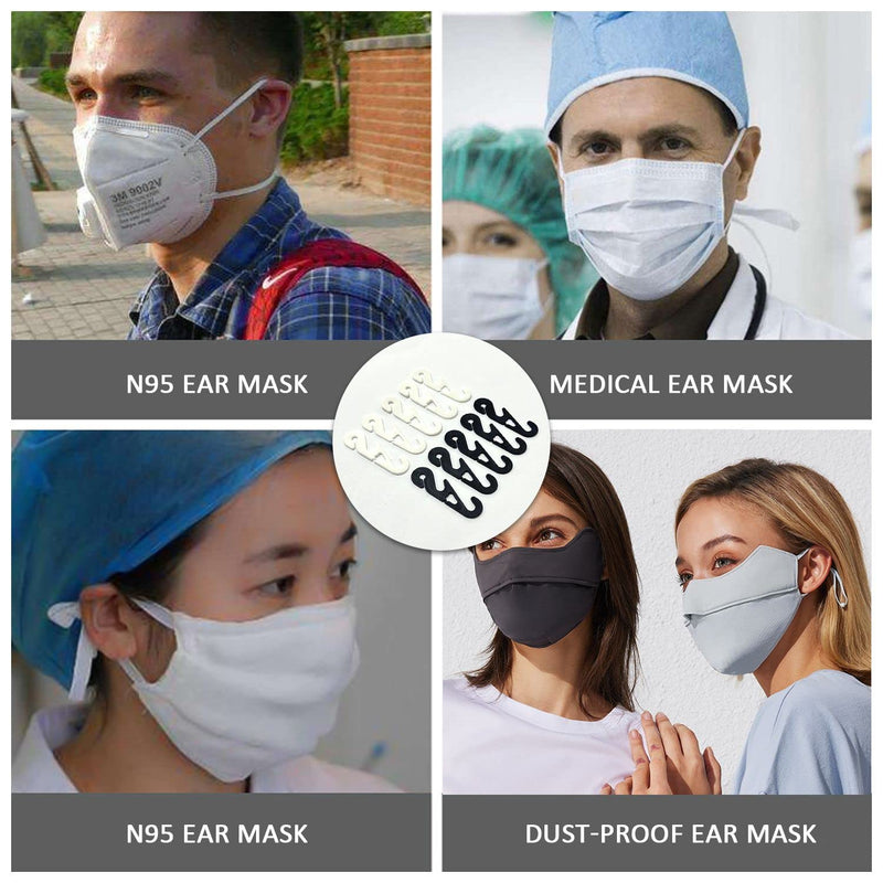 [Australia] - 30Pcs Mask Ear Hooks, 3 Position Adjustable Ear Clips, Mask Extension Hooks for Ear Pain Relief, Earmuffs for Adults and Children, Black, White 