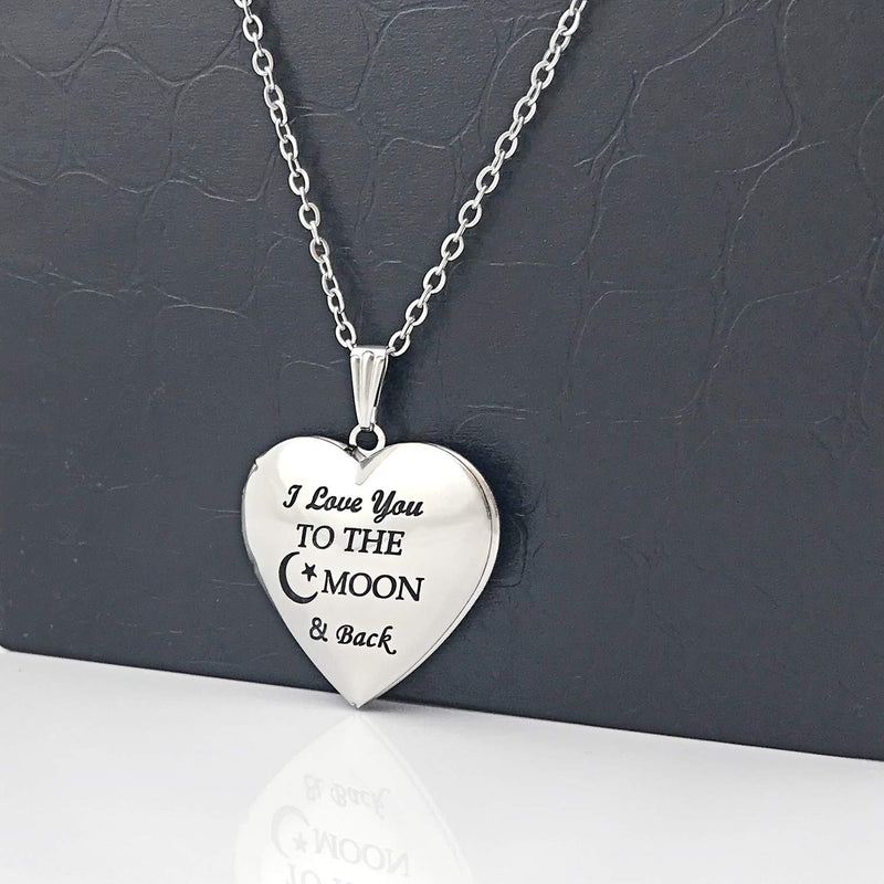 [Australia] - YOUFENG Love Heart Locket Necklace That Holds Pictures Engraved I Love You to The Moon and Back Photo Lockets Moon & Back locket 