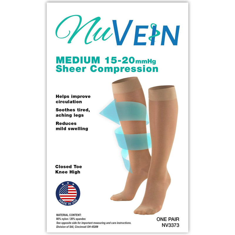 [Australia] - NuVein Sheer Compression Stockings, 15-20 mmHg Support, Women's Medium Denier Nylons, Knee High, Closed Toe, Beige, 3X-Large 3X-Large (1 Pair) 