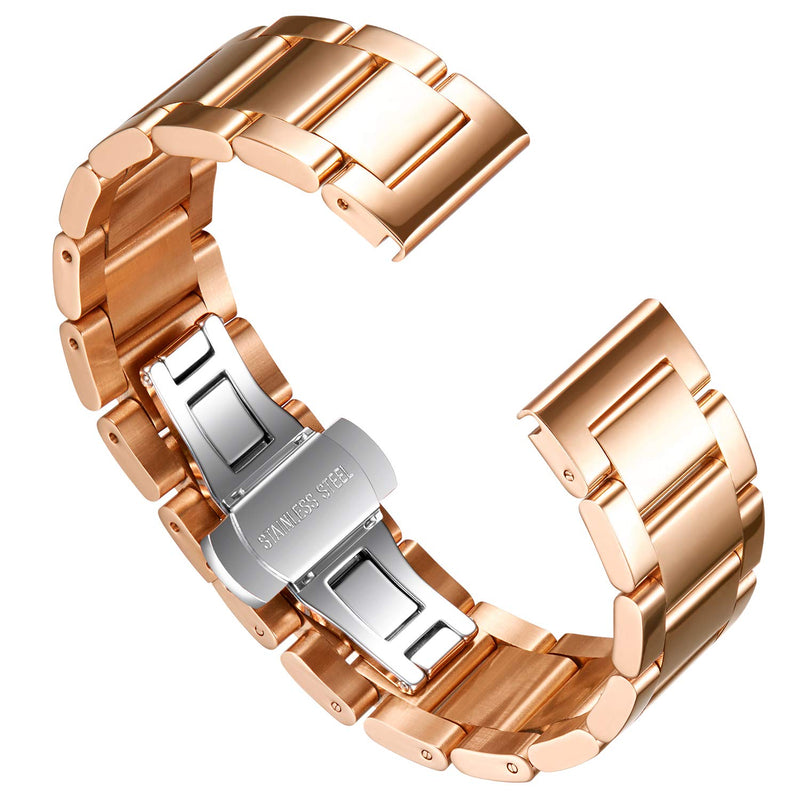 [Australia] - BINLUN Stainless Steel Watch Bracelets Replacement Metal Watch Band Polished Matte Brushed Finish Solid Strap for Men Women's Watch 16mm/18mm/20mm/21mm/22mm/23mm/24mm/26mm with Butterfly Buckle Polished Rose Gold 