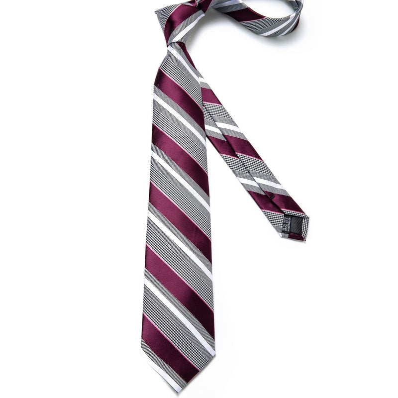 [Australia] - DiBanGu Men's Stripe Tie Silk Woven Necktie Pocket Square Cufflink Set Formal Business Prom Wedding 01 Grey and Burgundy 