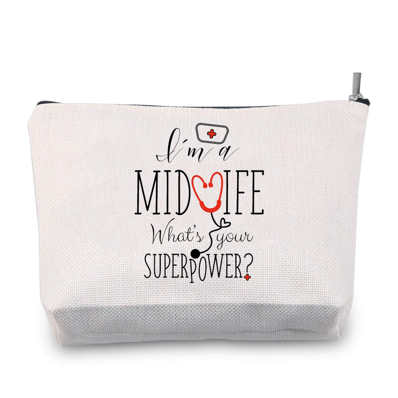 [Australia] - TSOTMO Midwife Makeup Bag Thank You Gifts Doula Nurse Gift Appreciation Gift I'm a Midwife what's your super power Cosmetic Bag (a Midwife) 