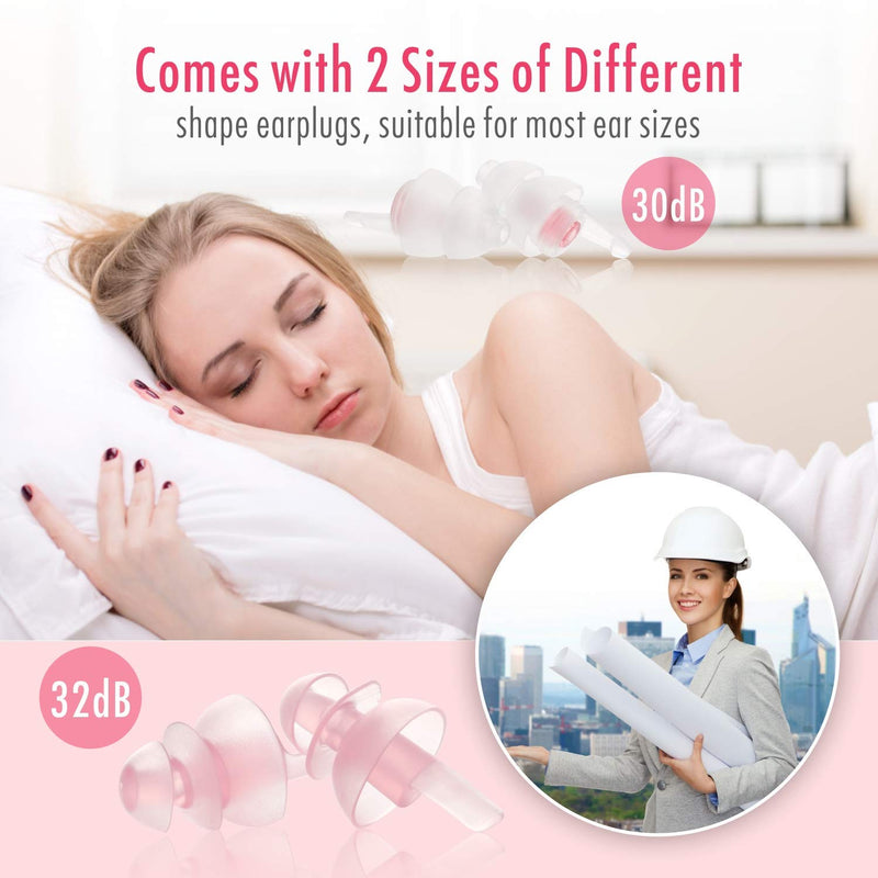 [Australia] - Sleeping Ear Plugs, Hearprotek 2 Pairs Ear Plugs (32db & 30db) Ultra Soft Noise Reduction and Hearing Protection earplugs for Side Sleepers, snoring, Travel, Working, Safety (Pink) Pink 