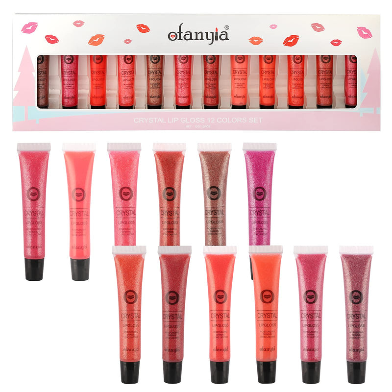 [Australia] - Ofanyia 12 Colors Crystal Lip Gloss Liquid Lipstick Long Lasting Moisturizing Lips Glosses Lipstick Shimmer Glitter Lip Tint Lipgloss 