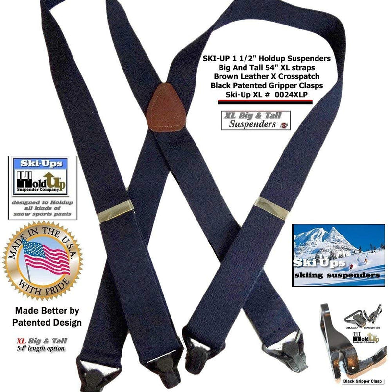 [Australia] - Holdup Suspender Company XL Black Ski-Up Suspenders X-back with black patented gripper clasp 