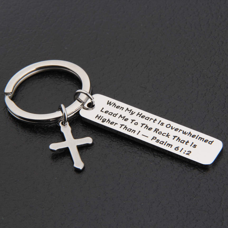 [Australia] - Lywjyb Birdgot Religious Jewelry Bible Verse Keychain When My Heart is Overwhelmed Lead Me to The Rock That is Higher Than I Christian Keychain Scripture Jewelry Gift Heart Overwhelmed 