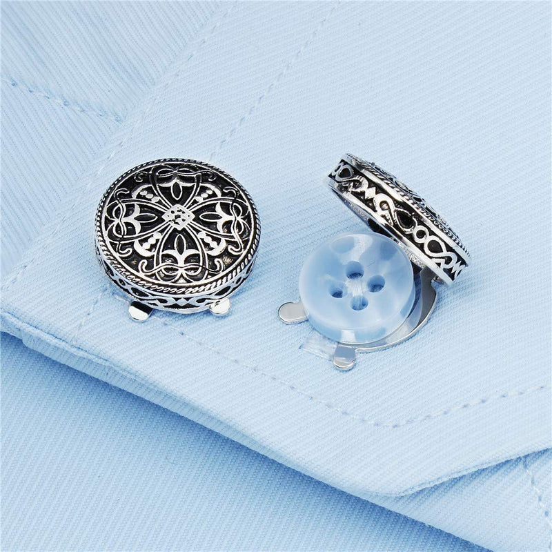 [Australia] - AMITER Button Covers for Men - Best Cufflinks Gifts for Wedding Party Business SILVER TONE 