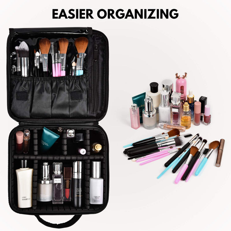 [Australia] - Travel Makeup Case Professional Cosmetic Train Cases Artist Storage Bag Make Up Tool Boxes Brushes Bags With Compartments Waterproof Detachable Vanity Organizer M Black 