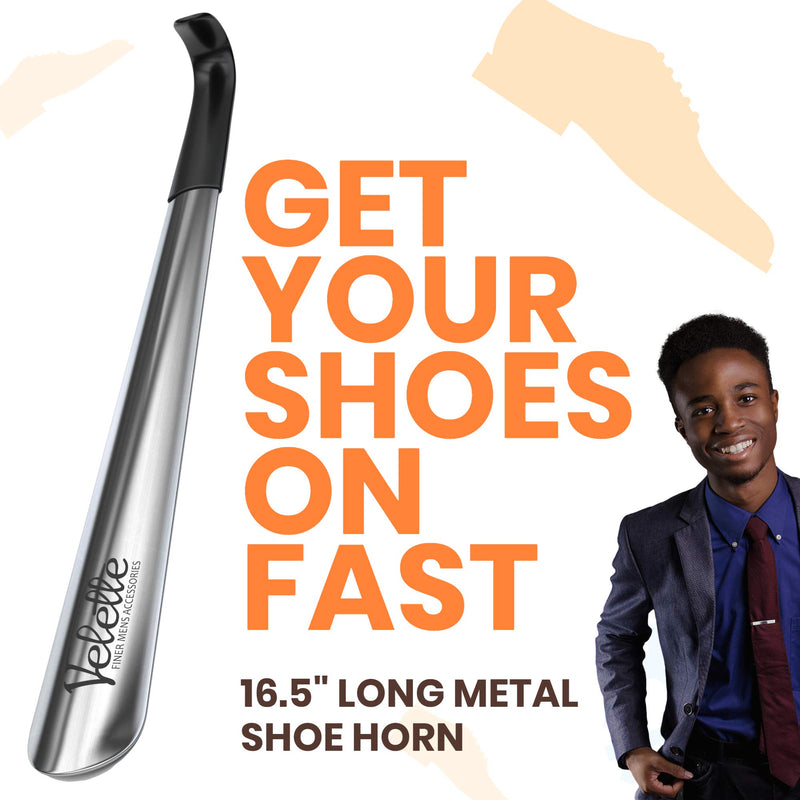 [Australia] - Metal Shoe Horn, Set of 2. Shoe Horn Long Handle for Seniors 16.5” Long with Travel Shoe Horn 7.5” Long, by Velette 