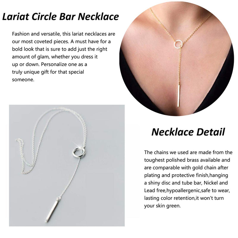 [Australia] - Highven Silver Gold Y Shape Necklace Lariat Necklace for Women Bar Necklace Bar Jewelry for Wife Gift Bar-Gold Set 