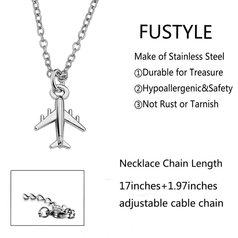 [Australia] - FUSTYLE Airplane Necklace Aircraft Pendant Flight Attendant Jewelry Pilot Gifts for Aviation Traveler (Silver) 