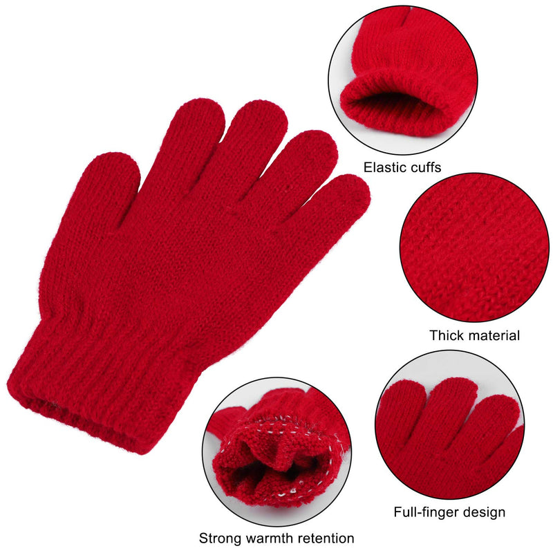 [Australia] - Cooraby 3 Pairs Kid's Winter Gloves Thick Cashmere Warm Knitted Gloves Children Cold Weather Gloves 6-12 Years Black and White, Grey, Red 