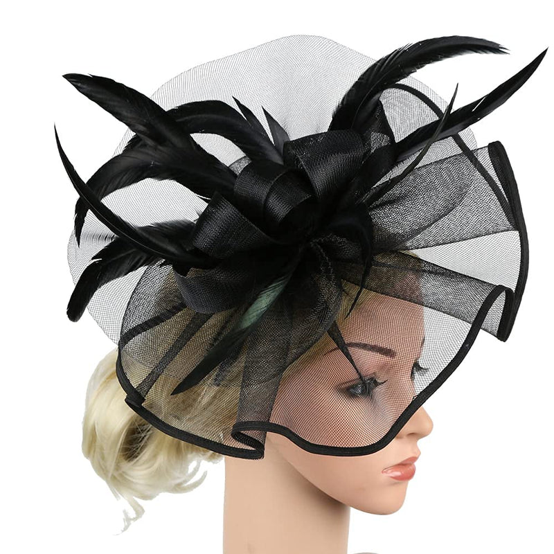 [Australia] - MIQIQAO Fascinators Hat for Women Tea Party Headband Wedding Cocktail Flower Mesh Feathers Hair Clip BigBlack3 