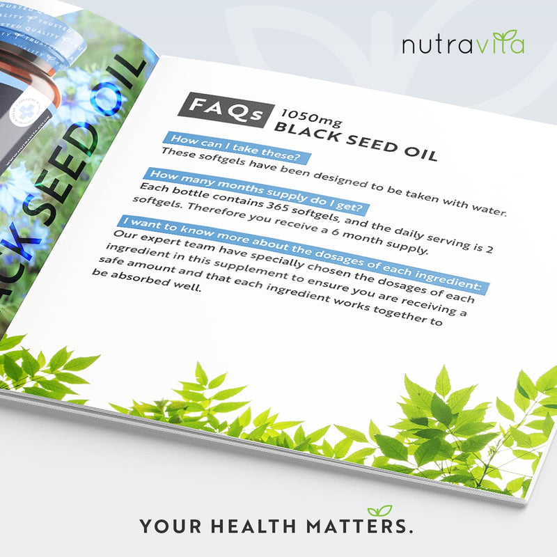 [Australia] - High Strength Black Seed Oil Capsule Enhanced with Vitamin E - 365 Vegan Capsules - Cold Pressed Nigella Sativa Producing Pure Black Cumin Seed Oil - 6 Month Supply - Made in The UK by Nutravita 