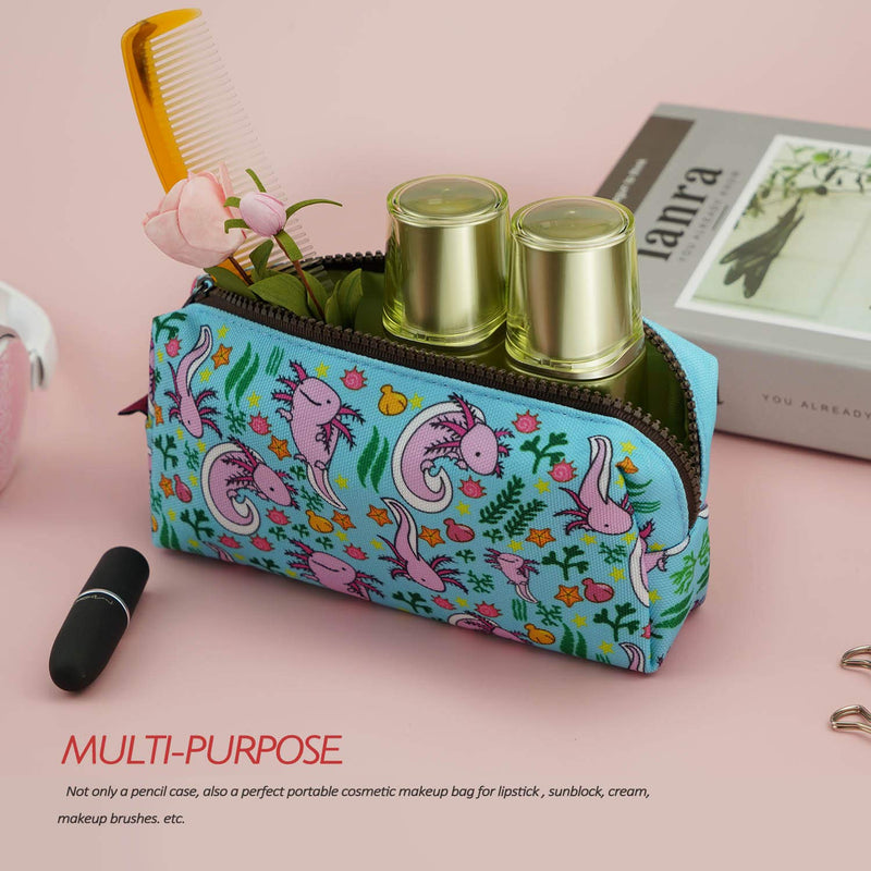 [Australia] - LParkin Axolotl Canvas Pencil Case Pen Bag Pouch Stationary Case Makeup Cosmetic Bag Gadget Bag Gift Kawaii Pencil Box Blue 