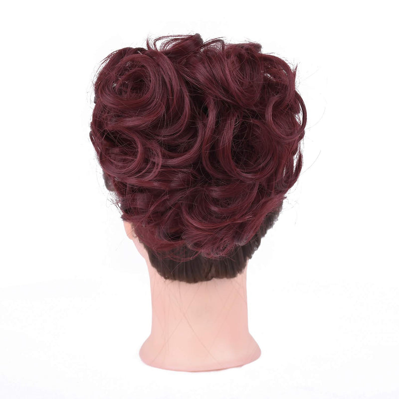 [Australia] - GIRLSHOW Elastic Wave Curly Hair Buns Chignons Hair Scrunchy Extensions Wrap Ponytail Updos Tousled Bun Hairpieces for Women Girls (#Red) #Red 