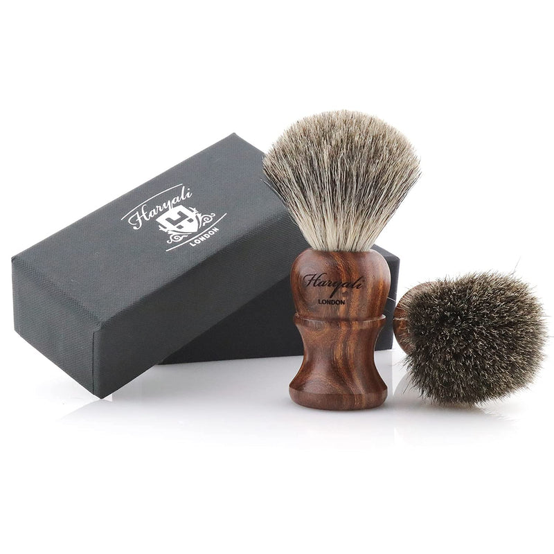 [Australia] - Haryali London Shaving Brush Super Badger - Wooden Mens Shaving Brush for Luxurious Lather - Long Lasting with No Bristle Loss - Ecofriendly Finish Brown 