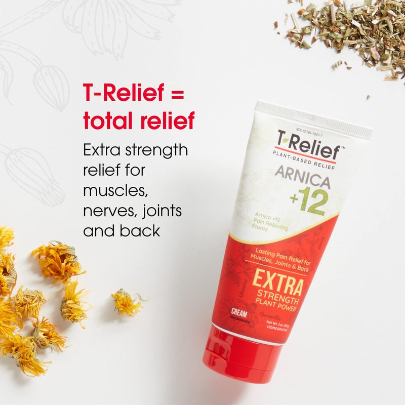[Australia] - MediNatura T-Relief Extra Strength Pain Relief Cream Arnica +12 Fast-Acting Natural Relieving Actives Help Reduce Back, Neck, Joint, Muscle, Hand & Foot Aches, Pains, & Soreness - 3 oz 3 Ounce (Pack of 1) 