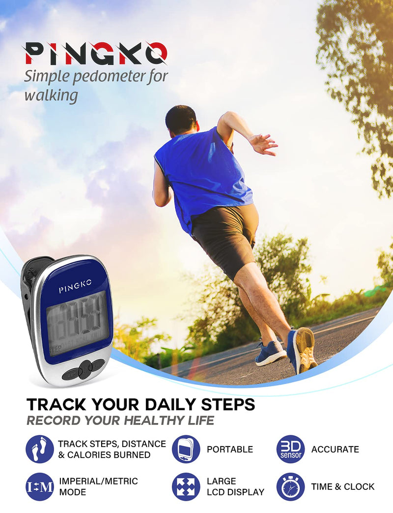 [Australia] - PINGKO Pedometer Portable LCD Step Counter with Calories Burned and Step Counting for Jogging Hiking Running Walking - Blue 