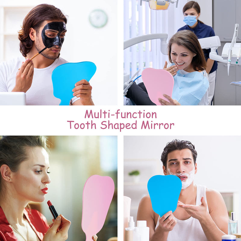 [Australia] - 2 Pieces Tooth Shaped Handheld Mirror Cute Tooth Shaped Mirror Makeup Hand Held Plastic Mirrors with Handle Cosmetic Hand Mirror for Women Men Girls and Kids (Pink, Blue) Pink, Blue 