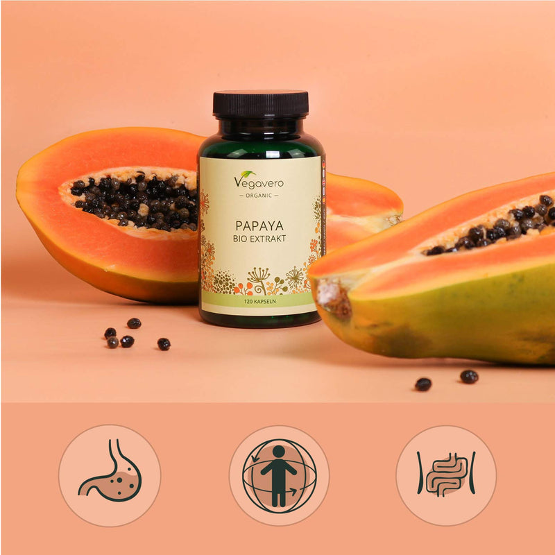 [Australia] - Papaya Vegavero® | 100% Organic | 1400mg Carica Papata Fruit Extract | NO Additives & Non-GMO | 120 Vegan Capsules 