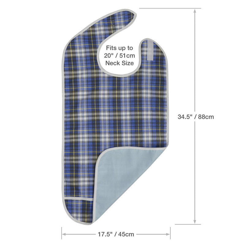 [Australia] - Modaliv Adult Bib - Reusable Clothing Protector - Waterproof - Crumb Catcher - Machine Washable - Extra Long Senior Men and Women Bibs for Eating (Blue) 