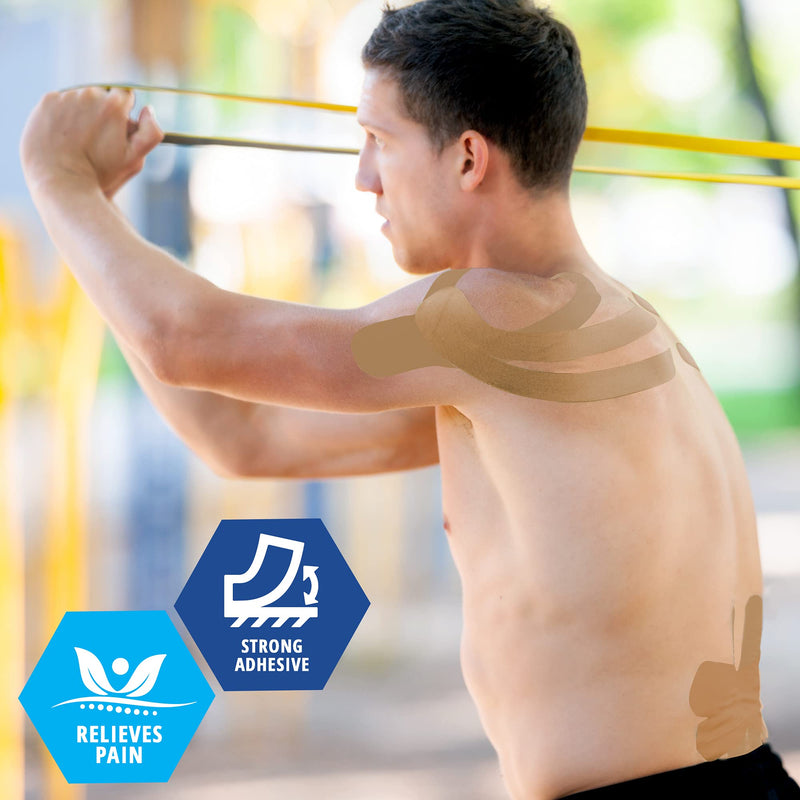 [Australia] - Medpride Kinesiology Tape - Latex-Free Athletic Tape for Pain Relief, Injured Muscle Support- Therapeutic Sports Tape Stabilizes Knee, Muscle & Joints- 1 Uncut Tape Roll [2” x 16.4 Feet] Tan 