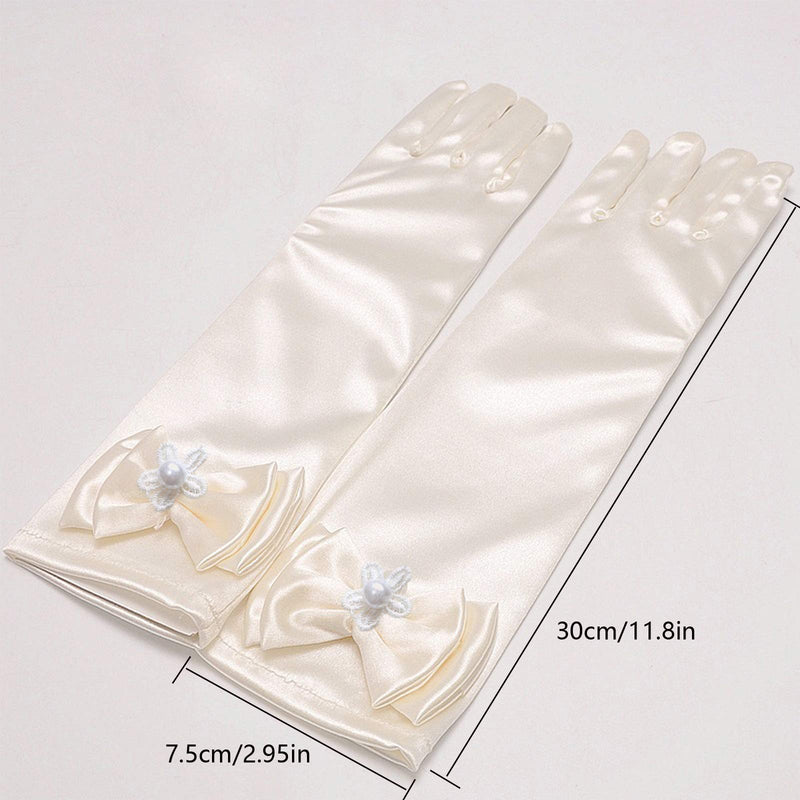 [Australia] - AWOCAN Girls Princess Dress up Bows Kids Size Formal Gloves Beige 