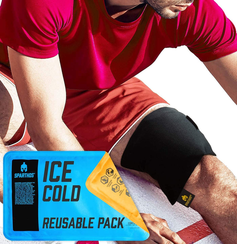 [Australia] - Sparthos Kinesiology Tape [Midnight Black - Pack of 2] + Sparthos Ice Packs for Injuries [Size Medium + Cover] 