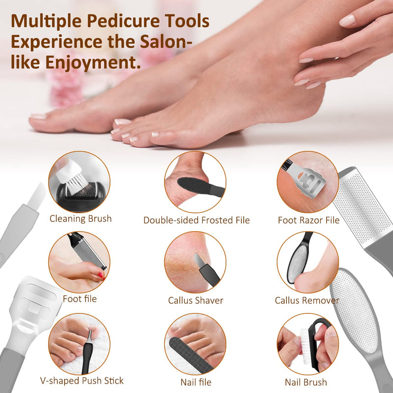 [Australia] - Electric Callus Remover for Feet,Rechargeable Foot File Hard Skin Remover,Waterproof 14 in1 Professional Pedicure Kit for Cracked Heels Calluses&Dead Skin,with 3 Roller Heads 2 Speed, Battery Display Black&Black 