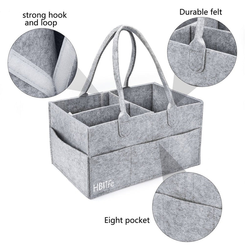 [Australia] - HBlife Baby Diaper Caddy Portable Nappy Organiser Grey Felt Basket with Changeable Compartments (grey) 