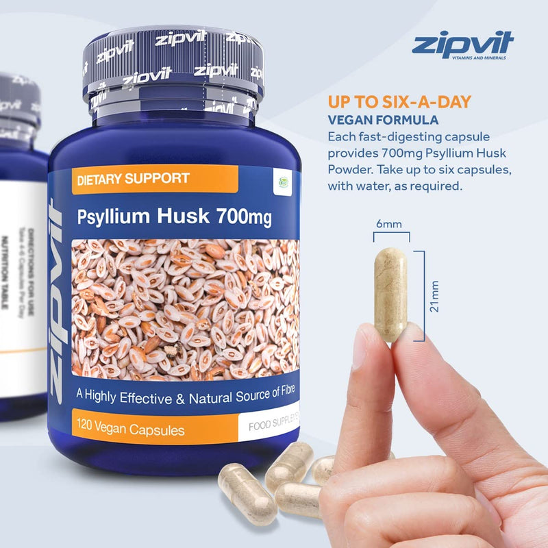 [Australia] - Psyllium Husk Capsules. 700mg Psyllium Husk Powder Per Capsule, 120 Vegan Capsules. Psyllium Husks Fibre Supplement. 