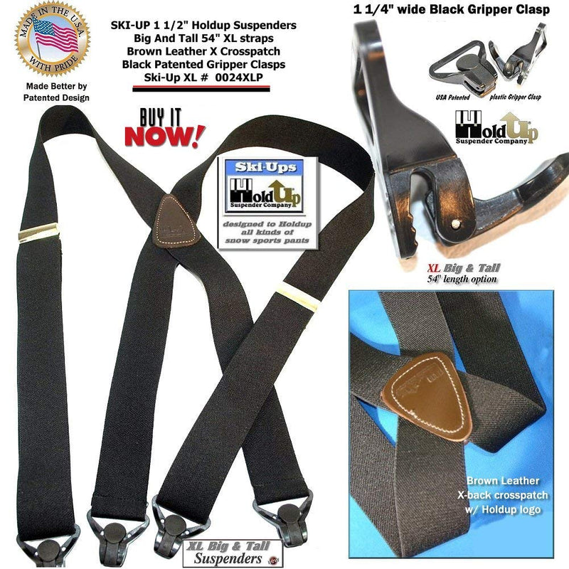 [Australia] - Holdup Suspender Company XL Black Ski-Up Suspenders X-back with black patented gripper clasp 