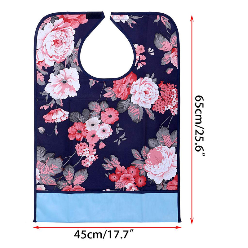 [Australia] - BTSKY 2 Pcs Waterproof Reusable Adult Bibs - Washable Mealtime Protector Bib Clothing Protector with Crumb Catcher (Flowers) Flowers 